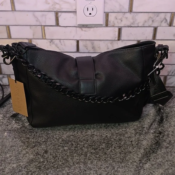 Steve Madden Black Pebbled Leather Crossbody Bag with Strap Pouch - Picture 3 of 10